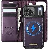 Kowauri Case for iPhone 17 Pro, PU Leather Wallet Flip Case with Card Holder RFID Blocking, Magnetic Detachable Shockproof Phone Cover Wireless Charging Compatible for iPhone 17 Pro (6.3 inch), Purple