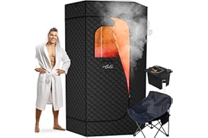 ouluu XL Portable Sauna Box, 4L Steamer Portable Steam Sauna for Home, Personal Sauna with Big Sauna Chair, Remote Control, Black, 1400W