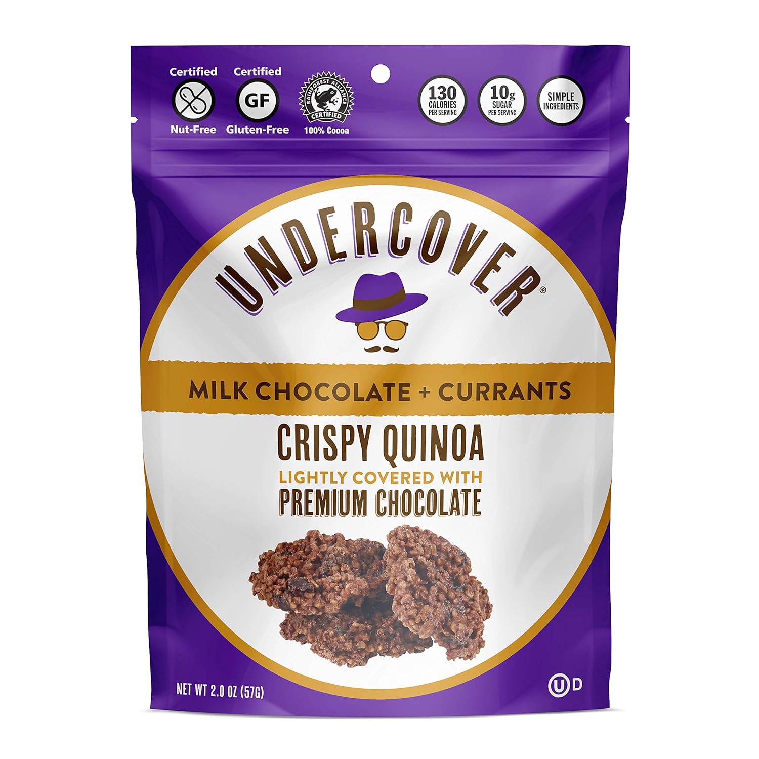 UNDERCOVER Chocolate Crispy Quinoa Snack - MILK CHOCOLATE + CURRANTS - Gluten-Free, Nut-Free