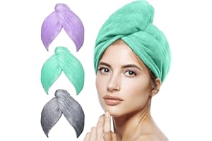 POPCHOSE Microfiber Hair Towel Wrap, Stocking Stuffers for Women, 3 Packs Fast Drying Hair Turbans, Super Absorbent Hair Towel for Women, Anti Frizz Hair Wrap Towels Wet, Curly, Longer, Thicker Hair