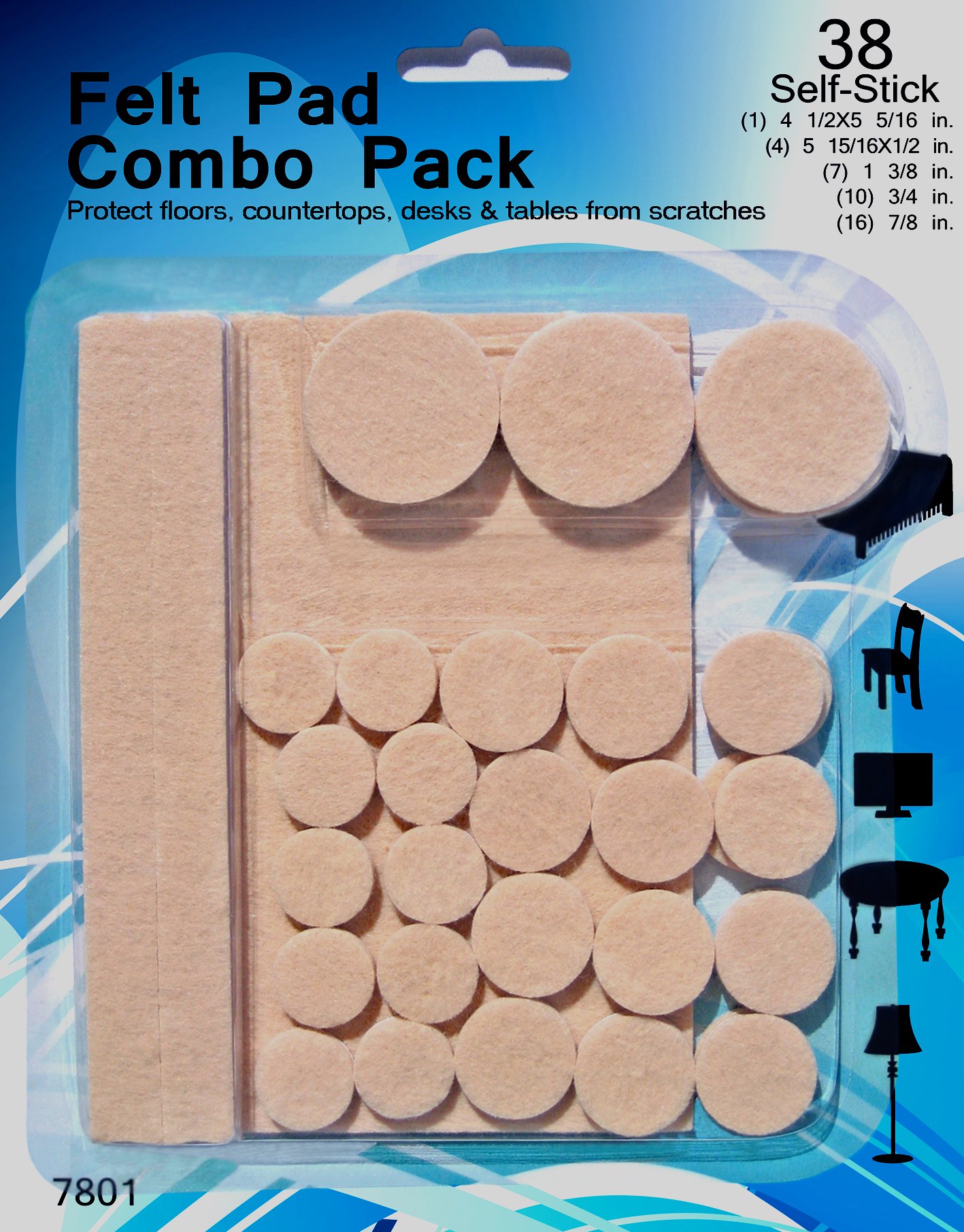 Felt Pads 38 Pack Various Sizes, Self Stick Heavy Duty Chair Floor