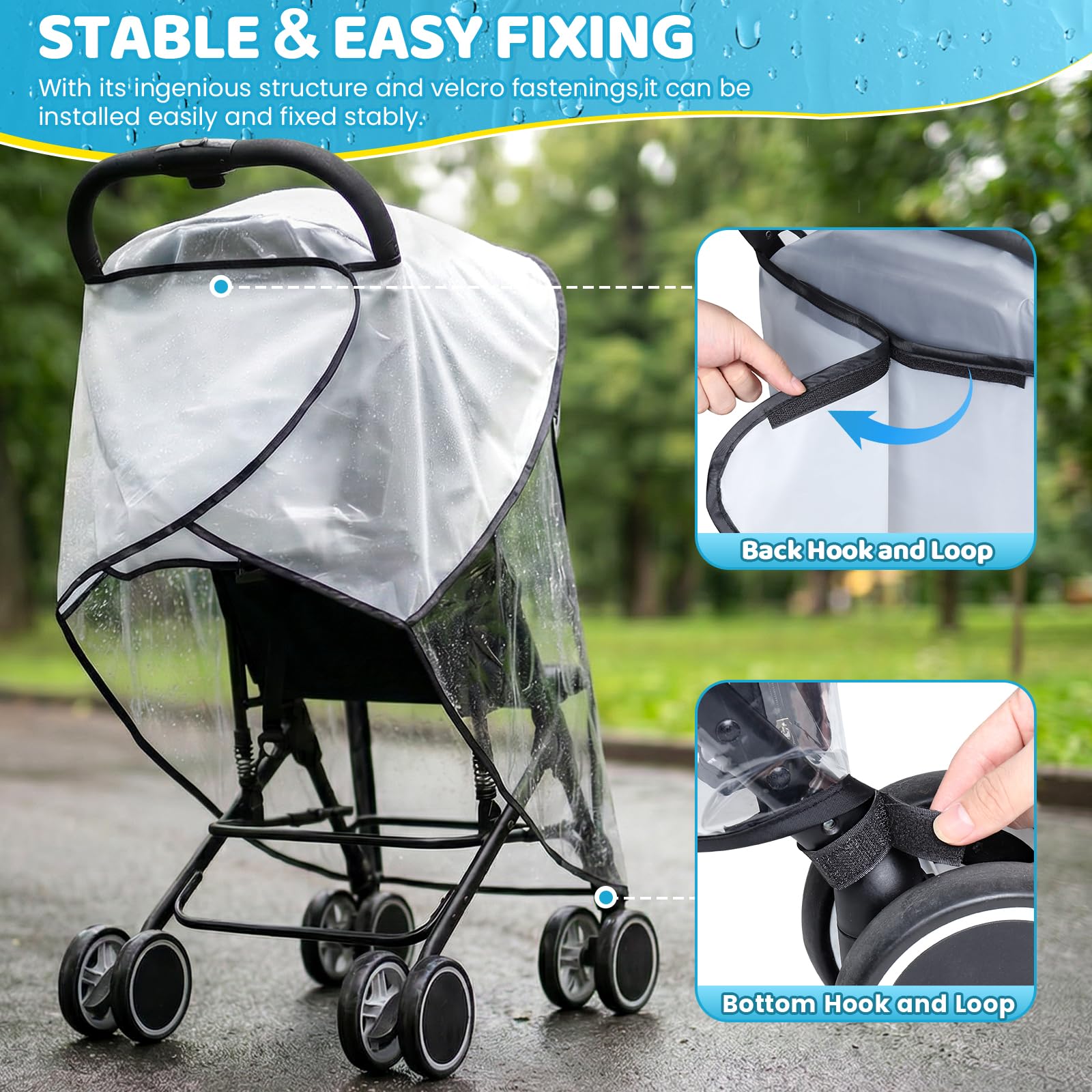 Orzbow Regenschutz Kinderwagen Universal, mit Klarsichtscheibe, Schwarz 5