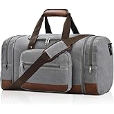 Litvyak Duffle Bag for Travel, 50L Canvas Travel Duffel Bags Overnight Weekend Gym Carry on Luggage Bag for Men & Women(Grey)