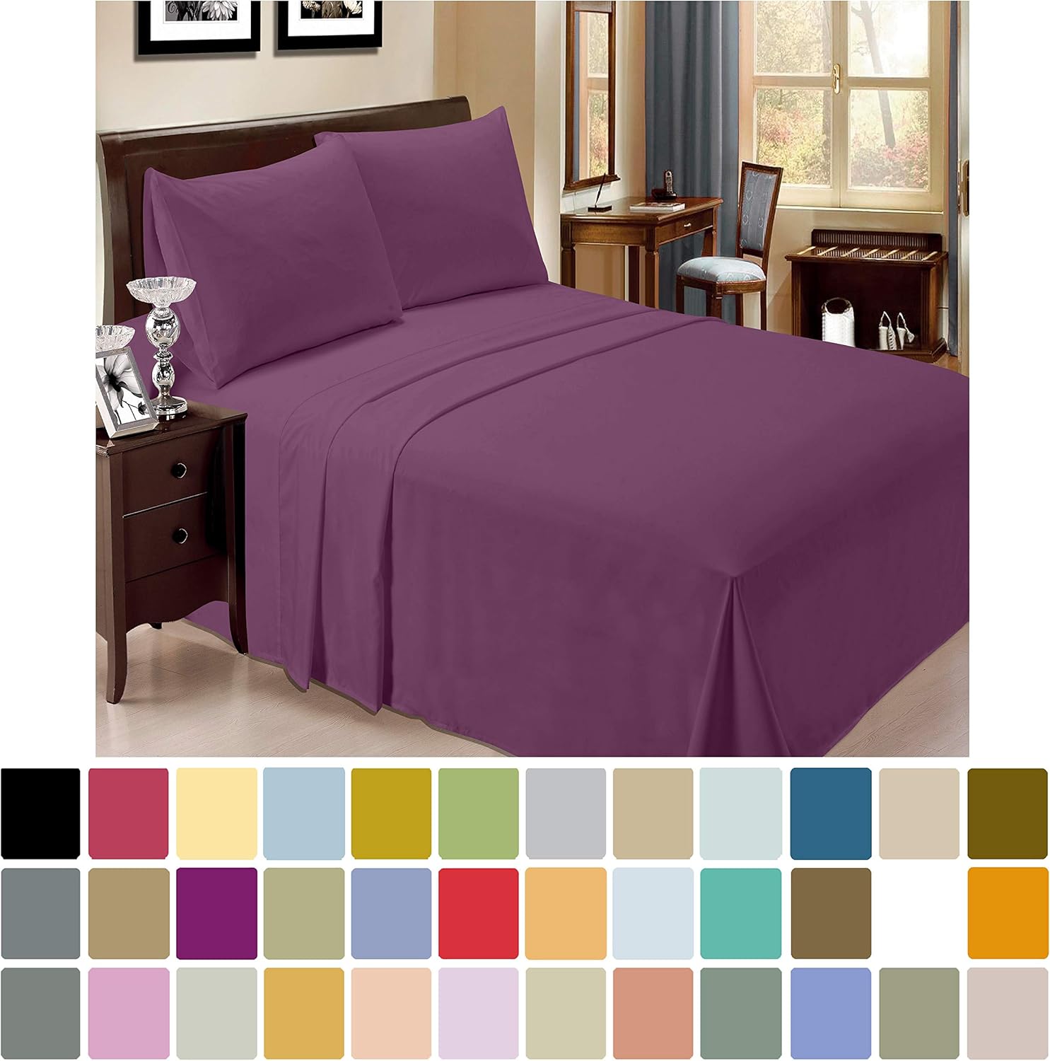 LuxClub 6 PC Sheet Set Bamboo Sheets Deep Pockets 18" Eco Friendly Wrinkle Free Sheets Hypoallergenic Anti-Bacteria Machine Washable Hotel Bedding Silky Soft - Eggplant Queen: Home & Kitchen