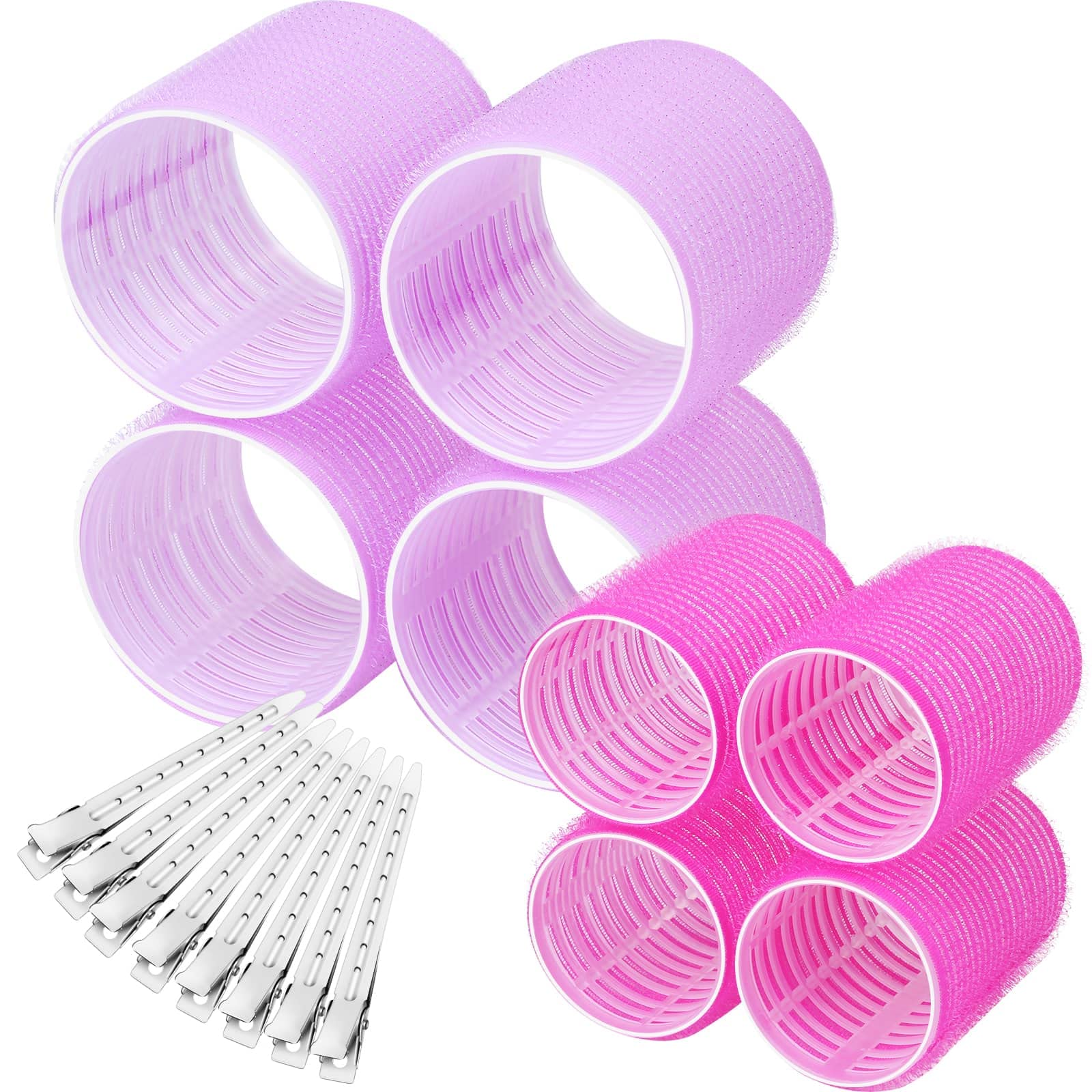 shynek 16 Pcs Self Grip Hair Rollers Set with 8 Heatless Hair Rollers, 2 Sizes (4 Jumbo and 4 Large) and 8 Hair Clips for Long, Medium, Short, Thick, Fi Hair