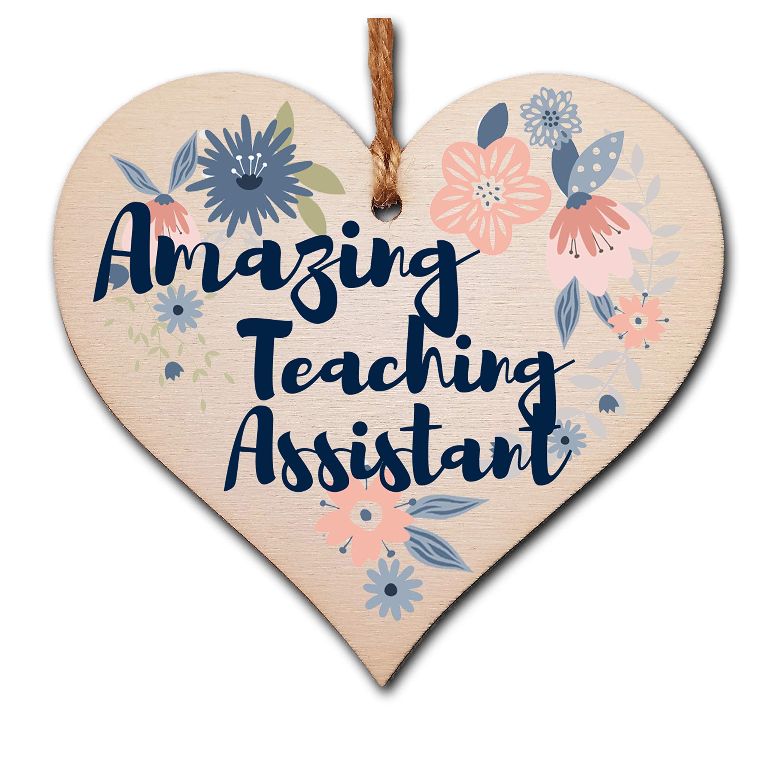 The Plum Penguin Handmade Wooden Hanging Heart Plaque Gift Amazing Teaching Assistant Thank You Special Someone Floral Style Present from child