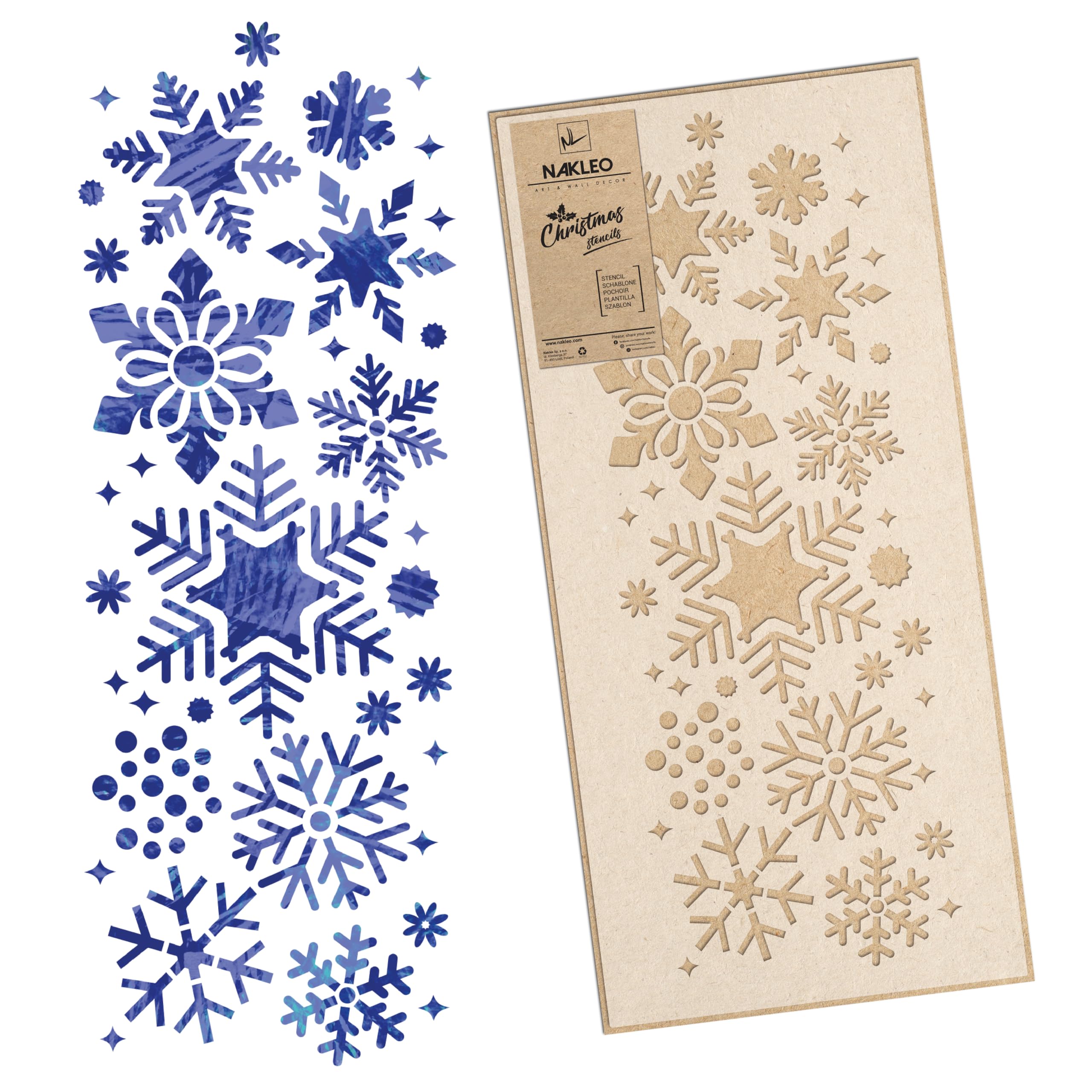 NAKLEO Christmas Painting Stencil 21x45cm, Reusable Plastic Template Snowflake Border, Holiday Patterns for Spraying and Drawing, Art and Craft Decoration for Window Wall Wood Door Cards
