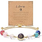 Raicegs Zodiac Bracelets for Women 18K Gold Plated Natural Stone Zodiac Sign Bracelets Gemstone Beads Healing Crystal Bracelets Constellation Horoscope Jewelry Gifts