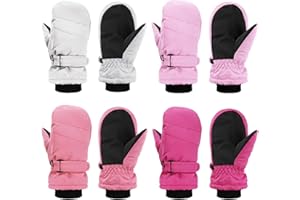 Geyoga 4 Pairs Kids Mittens Waterproof Ski Gloves Boys Girl Warm Snow Winter Mittens for Kids Toddler Outdoor Activities