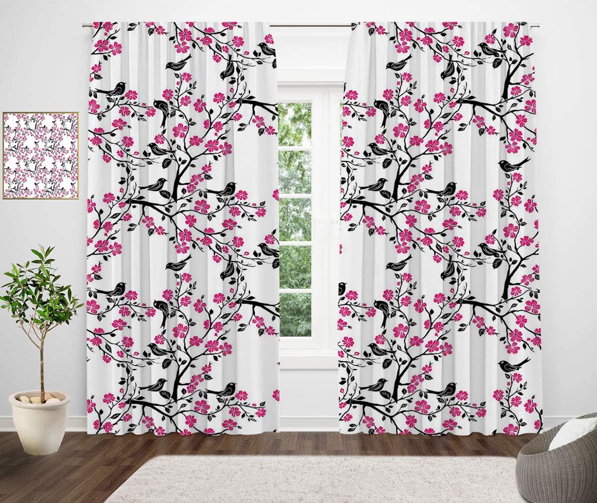 Cherry Blossom Blackout Curtains, Sakura Tree with Flourishing Flowers
