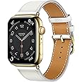 DONEGANI LB1 Leather Band for Apple Watch Hermes Women Men Ultra 2 49mm, Series 10 46mm, 9 8 7 45mm 41mm, SE 6 5 4 44mm 40mm, 3 2 1 42mm 38mm iWatch, Strap White