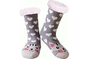 YEEKAORA Girls Slipper Socks Non Slip Grips, Cute Animal Kids Warm Thick Thermal Fluffy Plush Winter Kids Home Sleep Socks