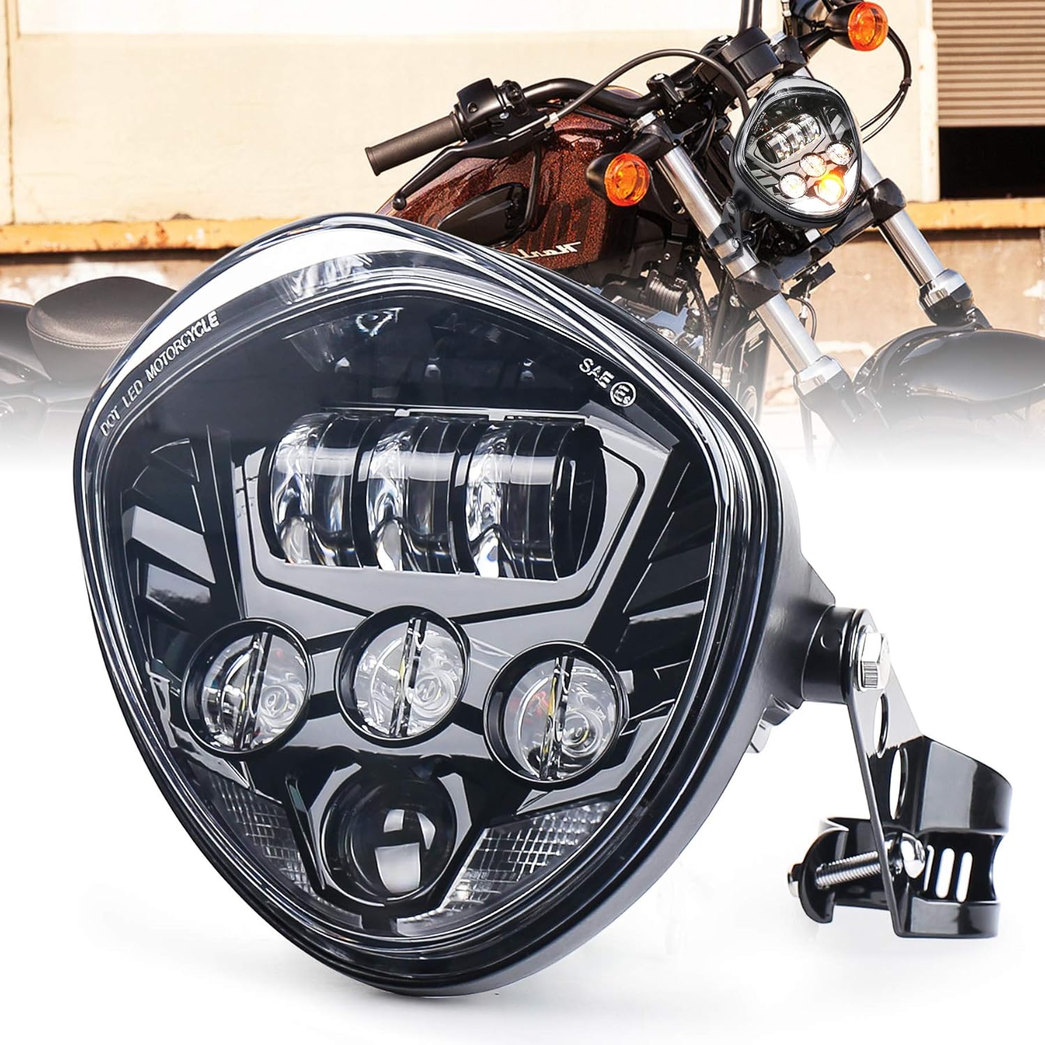 Amazon OVOTOR 7インチ LEDヘッドライト ブラケット付き 最新型V型 Hi/Lo切り替え デイライトDRL機能付き