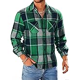 Yousify Mens Flannel Shirts Button Down Long Sleeve Cotton Plaid Shirt Jacket Casual Fall Shackets with Pockets