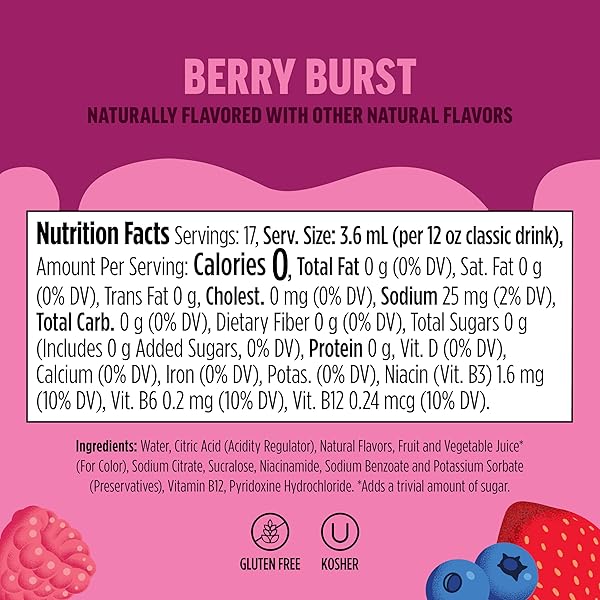 NINJA THIRSTI FLAVORED WATER DROPS, FRUITI CHILL BERRY BURST, BOLD FRUIT FLAVOR, SPARKLING OR STILL, ZERO CALORIES, ZERO SUGAR, MAKES 17, 12OZ DRINKS, 3 PACK, WCFBRPNAM