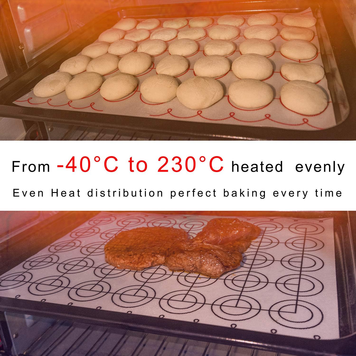 Large Silicone Pastry Mat with 2 Set Measurement Baking Mat Cookie Sheet bpa Free for Oven, Non-Stick Silicone Pastry Baking Mat with Circles for Rolling Dough: Kitchen & Dining