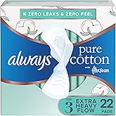 Always Pure Cotton Pads with FlexFoam, Size 3, Extra Heavy Flow Absorbency, with Wings, Made with a Premium Cotton Top Layer,