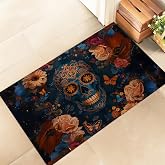 amepay Skull Indoor Door Mat, Stylish 17x29.5in Non-Woven Fabric Floor Doormat with Colorful Floral Butterfly Gothic Art,Halloween Doormats, for Porch Insider,Bedroom,Living Room, Decor Rug Gifts