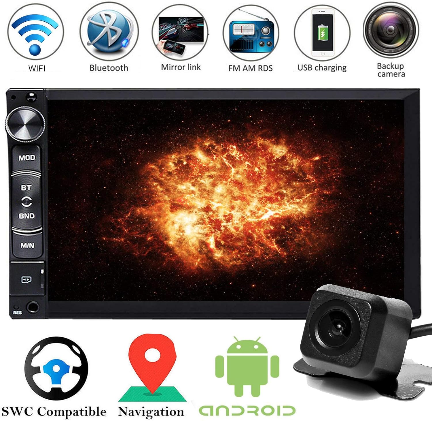 7" Touchscreen Double 2 Din Car Navigation Stereo Radio Android with Bluetooth Mirrorlink WiFi AM/FM/USB GPS SWC Subwoofer with Rear View Camera for Ford F-150 2005 2006 2007 2008