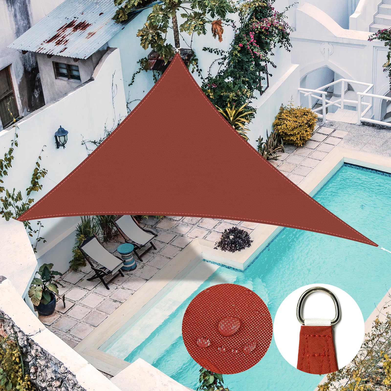 RICHIE Sun Shade Sail Angle 4.2x4.2x6m Waterproof, 98% UV Block Awnings for Patios with Free Rope, Sunscreen Awning Canopy, Garden Shelter for Outdoor Garden Patio Yard Lawn Party,Wine red