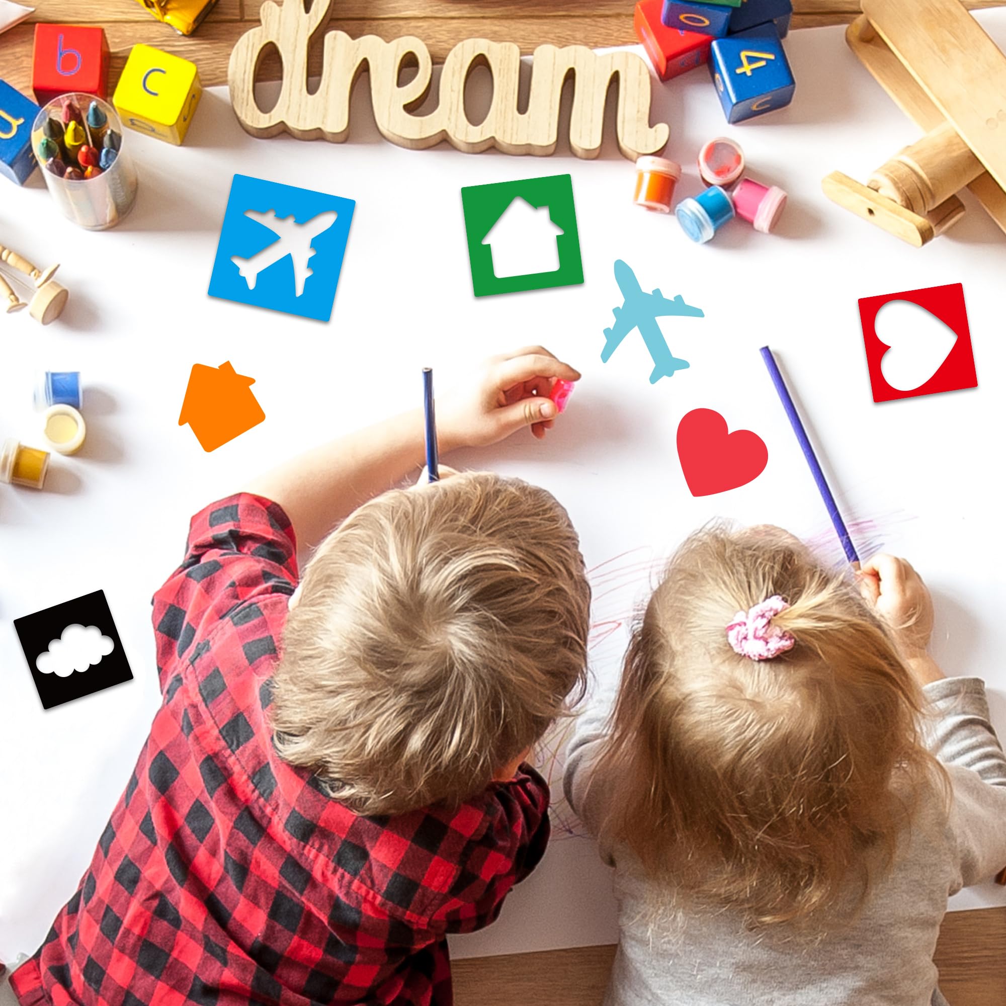 24 Piece Stencils for Kids Stencils for Painting Sidewalk Chalk Stencil Outdoor Garden Themed Stencil Kids Style Collection-5in