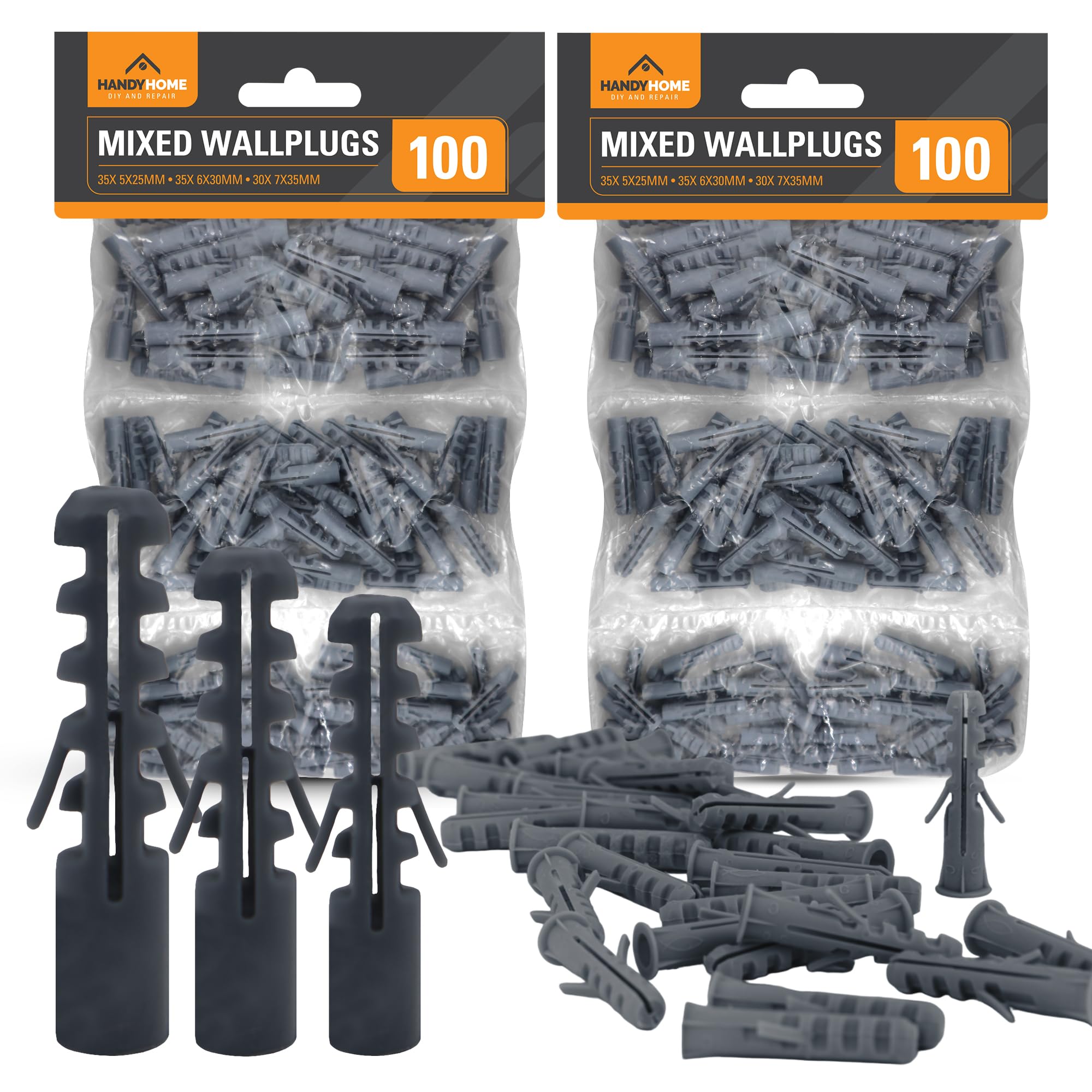 SOL 200pk Mixed Wall Plugs 5mm 6mm 7mm Rawl Plugs for Brick Plasterboard Concrete Multi Surface Fixing Set for Screws Anchors DIY Mounting Projects Home Workshop Use