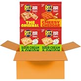 RITZ Toasted Chips Variety Pack, 3 Flavors, 4 Bags | Cheddar, Sour Cream and Onion &amp; Original Crackers, Party Snacks, Bulk Snacks