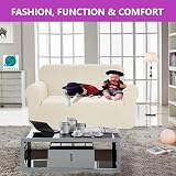 SAMSTEX 2 Seater Sofa Cover Cream 1-Piece Stretch Non Slip 57-70 inch view 3