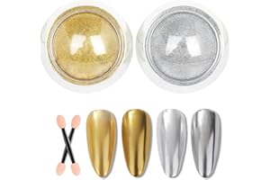 GZMAYUEN Gold Silver Chrome Nail Powder, Mirror Metallic Gel Chrome Powder Pigment for Nail Art Decoration