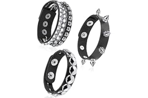 Hicarer 3 Pieces Halloween Leather Punk Bracelet for Men Women 80s Goth Rock Wristband Cuff Bangle Unisex Party Accessories