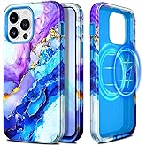 Casetego for iPhone 14 Pro Max Case,Compatible with MagSafe,[Military Grade Drop Test] Full Body Protection Slim Shockproof Rugged Marble Women Girls Case for iPhone 14 Pro Max 6.7 inch,Azure Blue