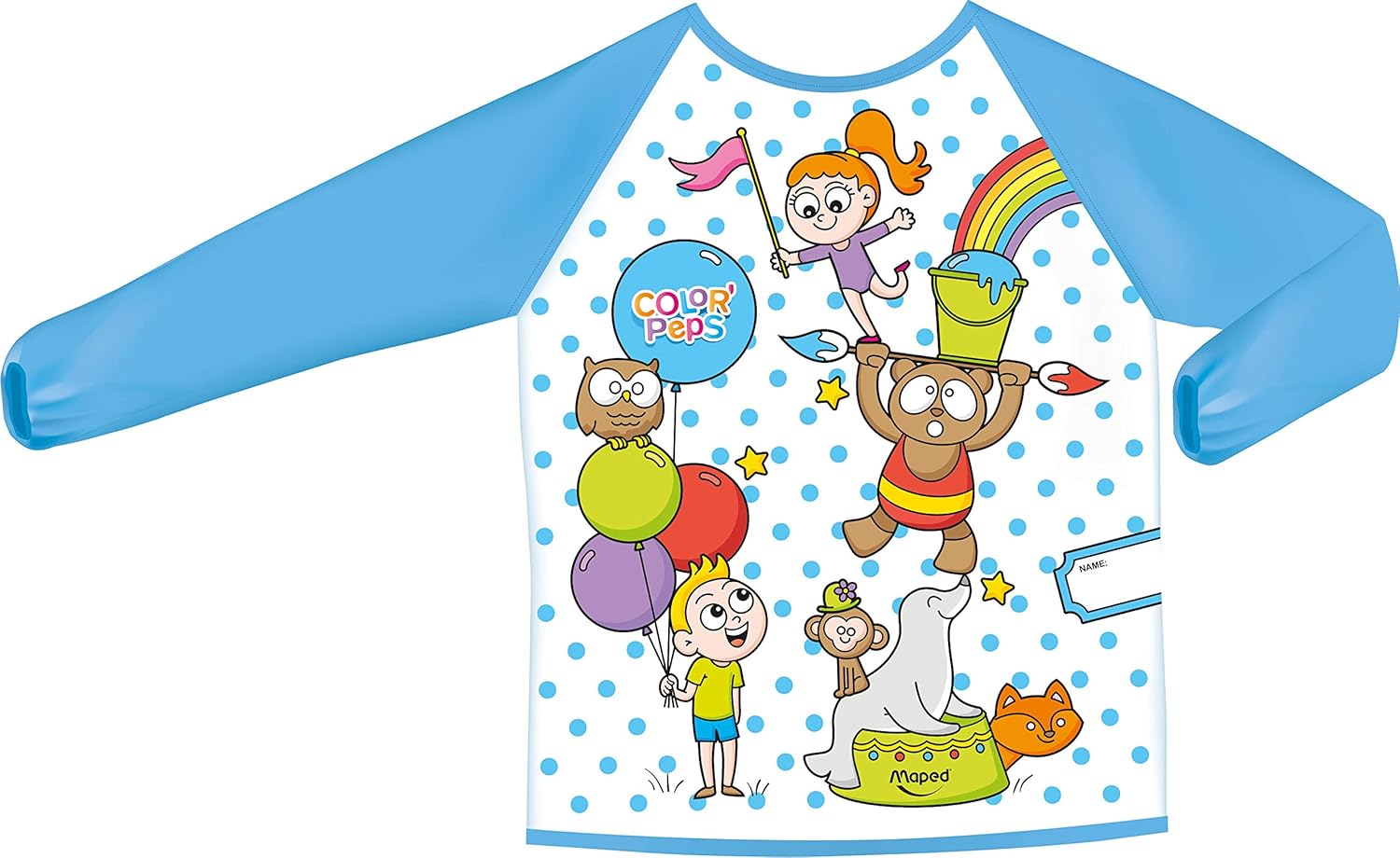 Maped Coloring and Paint Apron for Children Size L, Blue, Early Age Apron with Cartoon Pattern, Light Blue and White