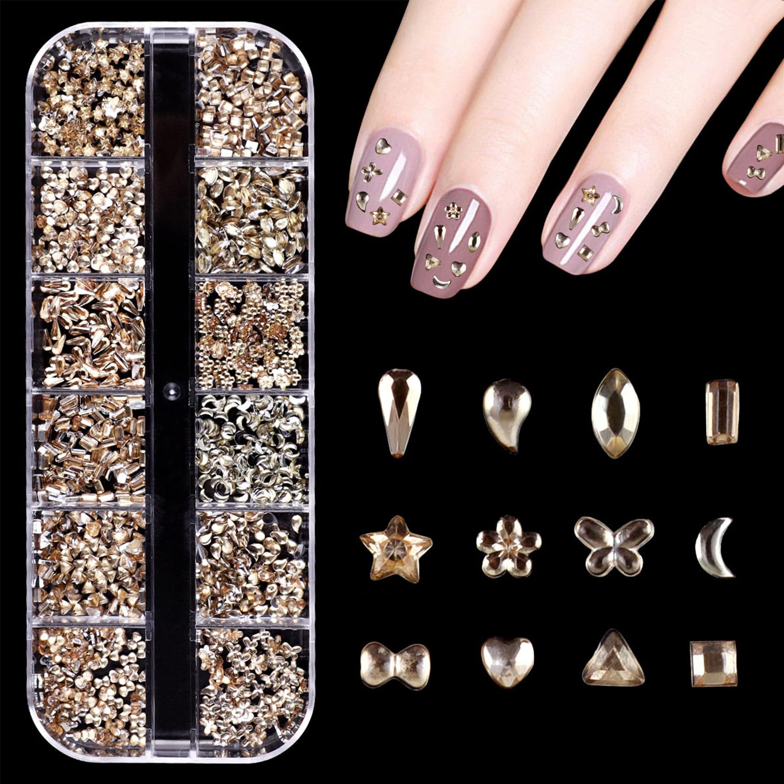 Photo 1 of 1000pcs Champagne Resin Nail Rhinestones Flat Back Irregular Shapes for DIY Nail Art, Salon Grade Nail Decorations for Girls Women Home Manicure Supplies