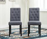 mcc direct Set of 2 Grey Lined Fabric Dining Chairs Solid Wood Legs Home view 3
