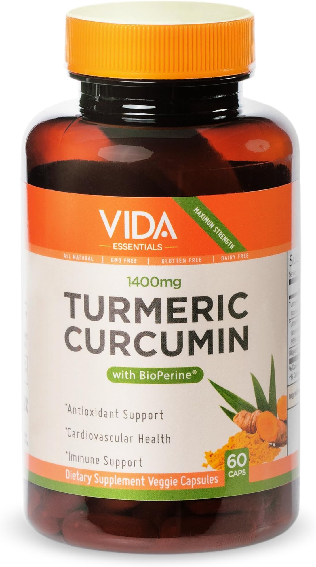 Turmeric Curcumin with Bioperine 1400 mg – Joint Pain Relief, Anti-Inflammatory, Antioxidant Supplement (60 Vegan Caps) - 100% All Natural Made in USA