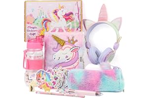 HOMICOZY Unicorn Gifts for Girls 5 6 7 8 9 10+ Years Old,Birthday Gift Box Set for Girls,Unicorn Basket with Unicorn Headphone,Plush Diary,Water Bottle,Kids Unicorn Toys Ideal Back to School Gift Toys for Girl Age 4+