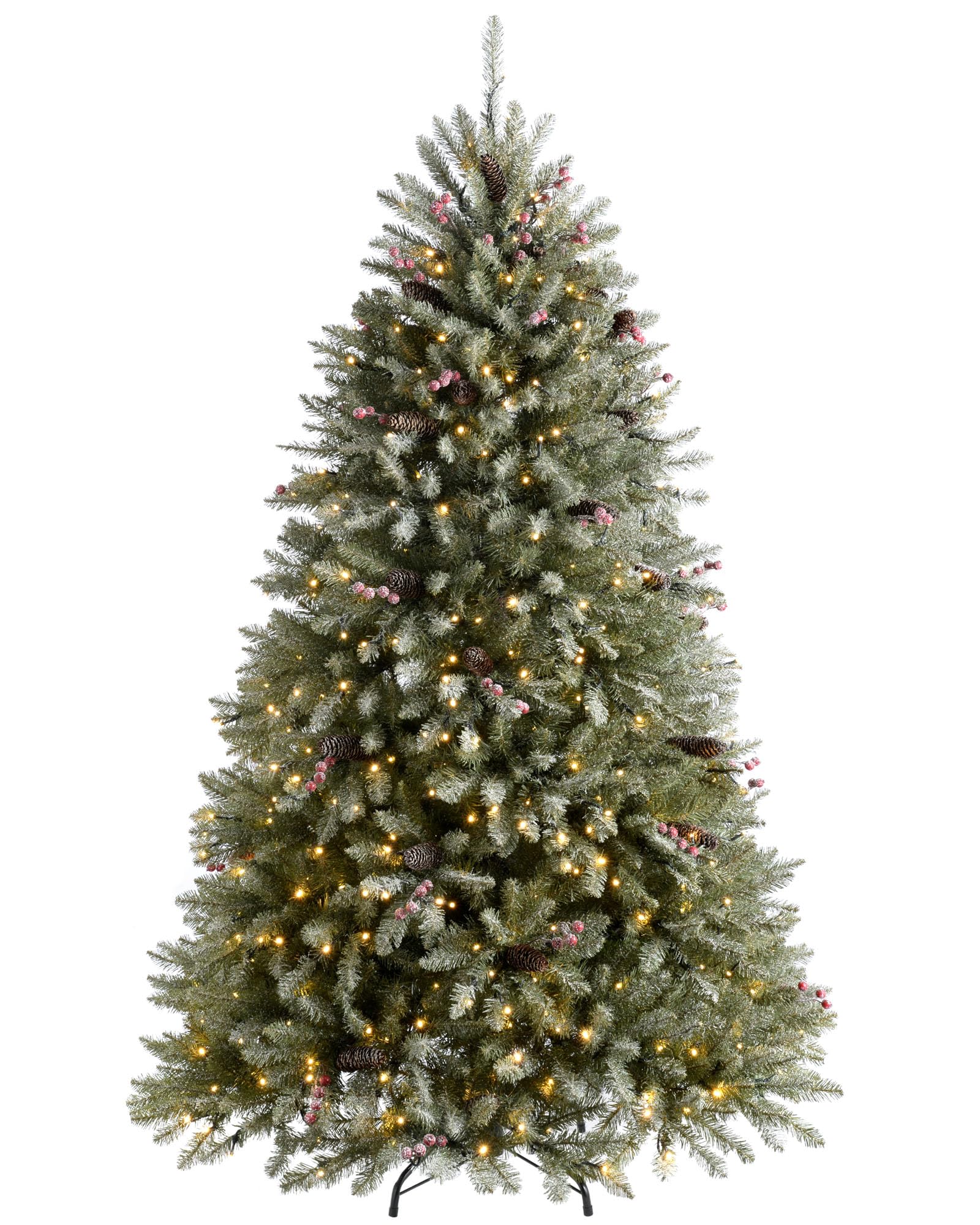WeRChristmas Pre-Lit Decorated Snow Flocked Christmas Tree with 600 Warm White LED Lights, Green/White, 7 feet/2.1 m