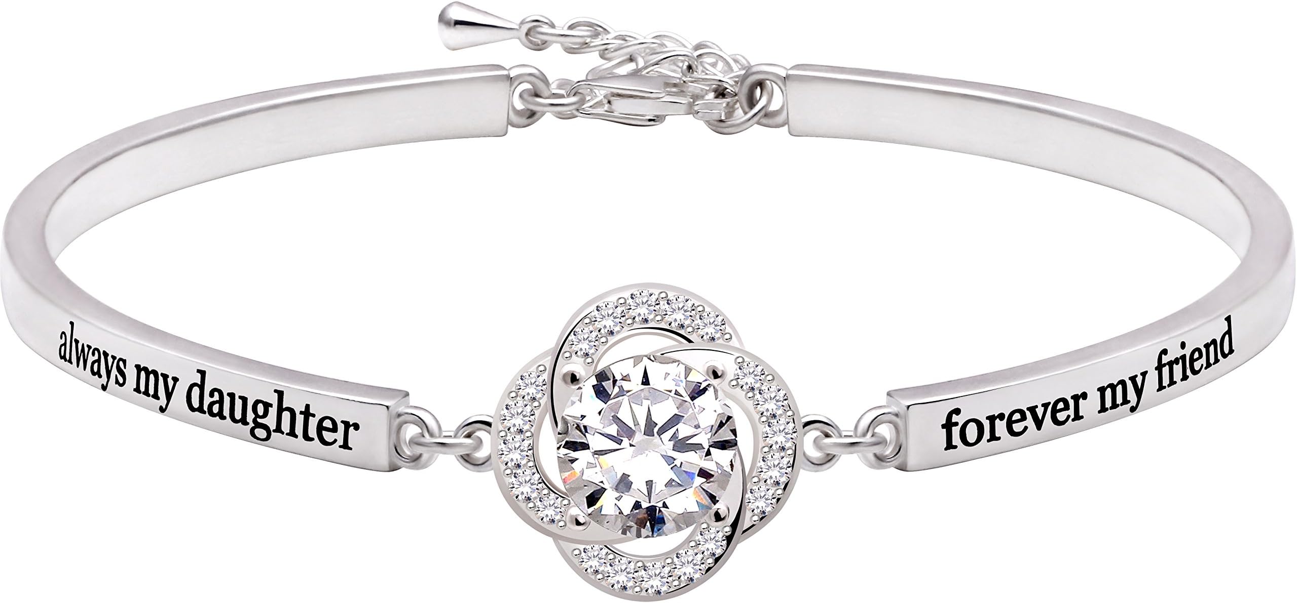 ALOVJewelry Sterling Silver "always my daughter forever my friend" Cubic Zirconia Bracelet