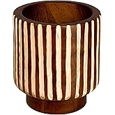Creative Co-Op Hand-Carved Wood Planter with Stripes, Walnut Finish