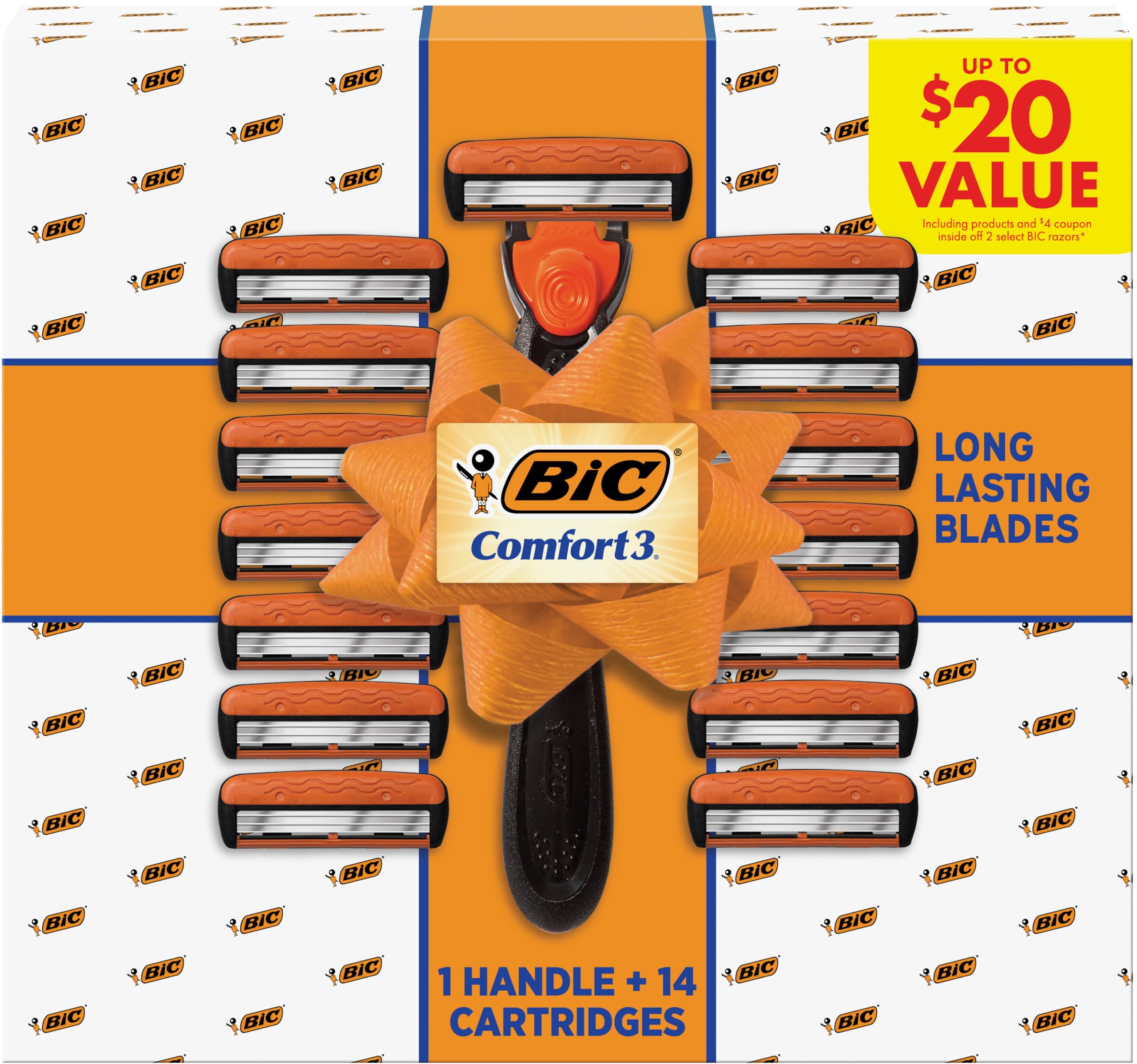 BIC Comfort 3 Refillable Men’s 3-Blade Razors Holiday Gift Set, 1 Handle and 14 Cartridges, Stocking Stuffer for Men