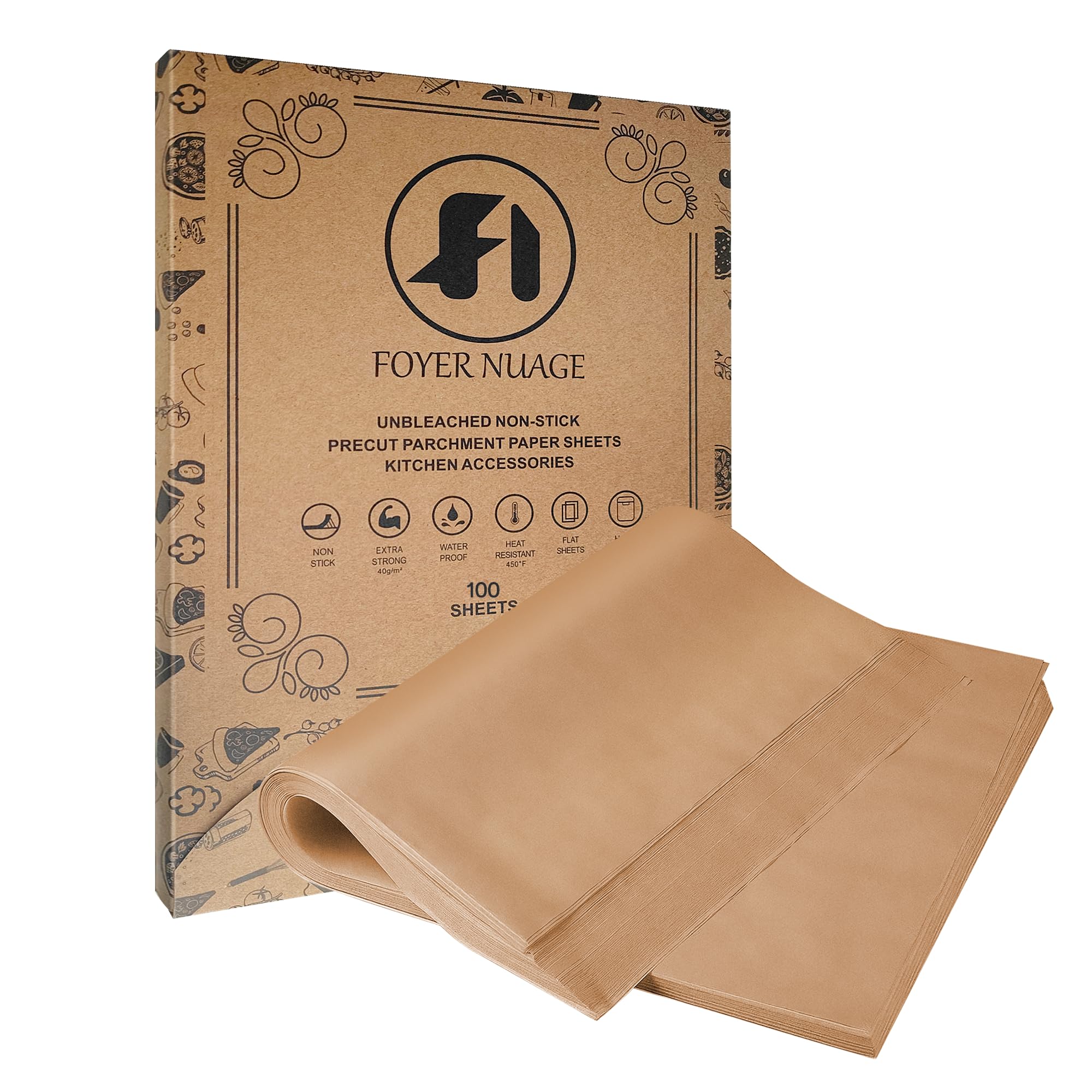 100 Pcs Unbleached Parchment Paper Baking Sheets, 8x12 inch Baking Paper, Precut Non-Stick Parchment Sheets for Baking, Cooking, Grilling, Air Fryer and Steaming, Precut Silicone Baking Paper