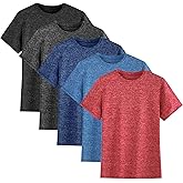 5-Pack Boys Athletic Quick Dry T-Shirts Youth Activewear Short Sleeve Tops（5-18 Years）