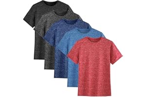 Phedrew 5-Pack Boys Athletic Quick Dry T-Shirts Youth Activewear Short Sleeve Tops（5-18 Years）