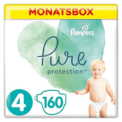 Pampers Pure Protection, Gr.4 Maxi 9-14 kg, Monatsbox (1 x 160 Stück), mit Premium-Baumwolle