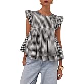 Csvinkiko Womens Peplum Tops Babydoll Blouse Ruffle Sleeve A Line Shirts | Soft Cotton Fabric, Flowy Peplum Silhouette, and Pleated Details for Easy Summer Styling