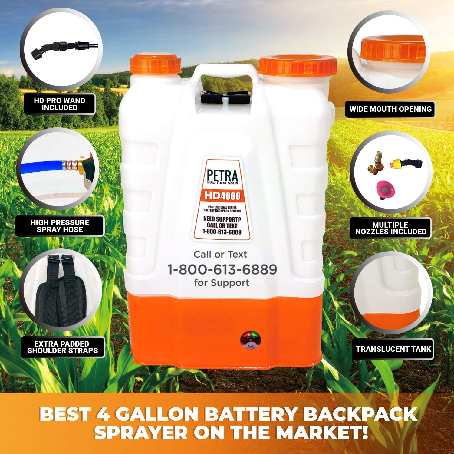 Petra 4 Gallon Battery Powered Backpack Sprayer – Extended Spray Time Long-Life Battery - New HD Wand Included, Wide Mouth Lid, Multiple Nozzles & Battery Included : Garden & Outdoor