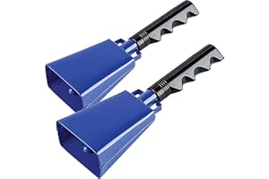 DEKE HOME 2 pack 7 in. steel cowbell/Noise makers with handles. Cheering Bell sporting, football games, events. Large solid school hand bells. Cowbells. Percussion Musical Instrument. Cow Bell Alarm