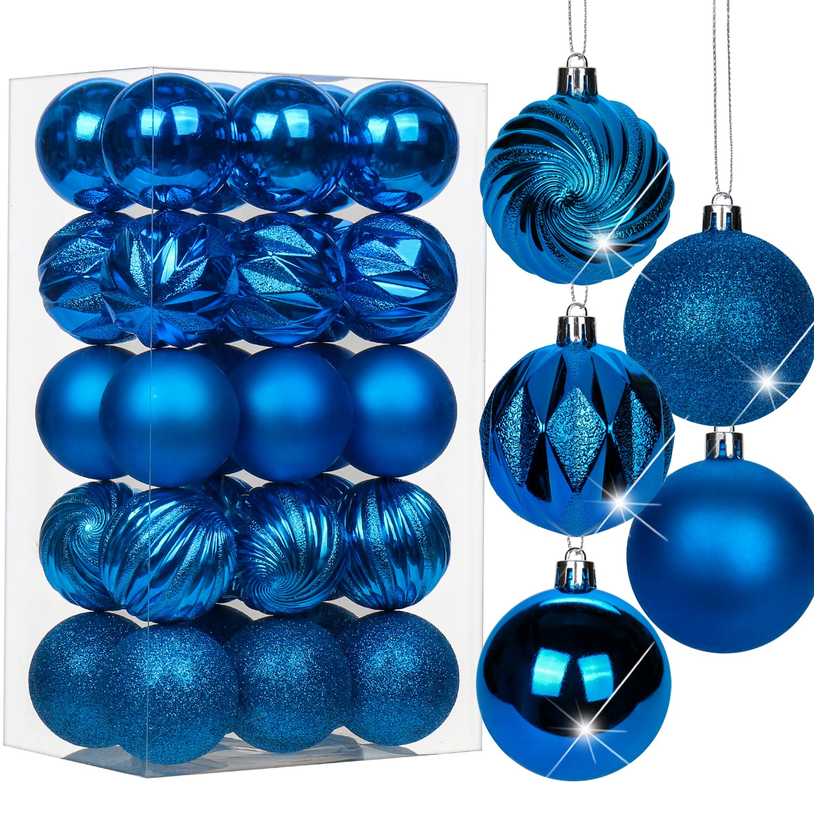 Photo 1 of 2.36" Christmas Ball Ornaments Blue 30 Pcs Small Shatterproof Christmas Tree Decorations Xmas Tree Christmas Ornaments Balls with Hanging Loop for Wedding Holiday Party Wreath Home Decor