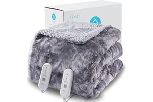 DOWIN Heated Blanket King Size, Dual Controllers Electric Blanket Faux Fur, Tie-dye Plush Heating Blanket King, Over-Heat Protect, 5 Heating Levels, ETL, Machine Washable (100"x 90" Grey)