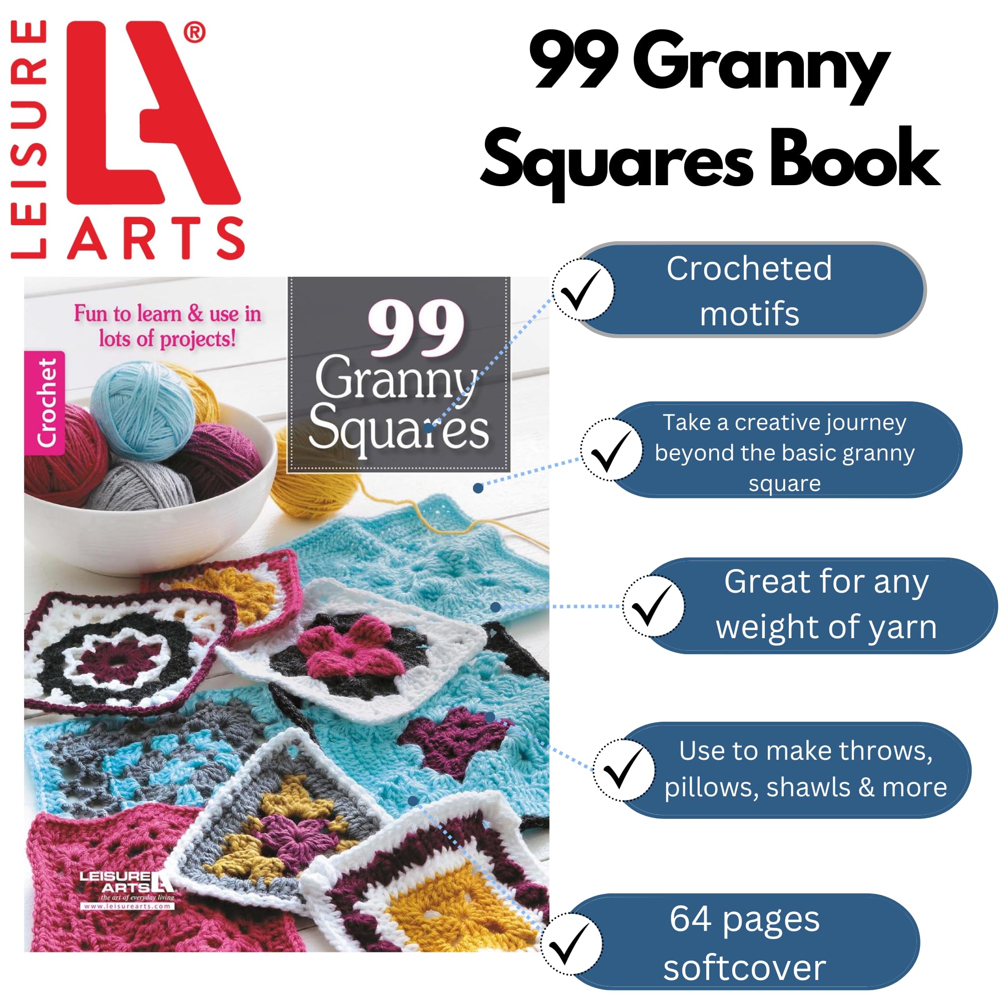 Leisure Arts Granny Squares Bk, None